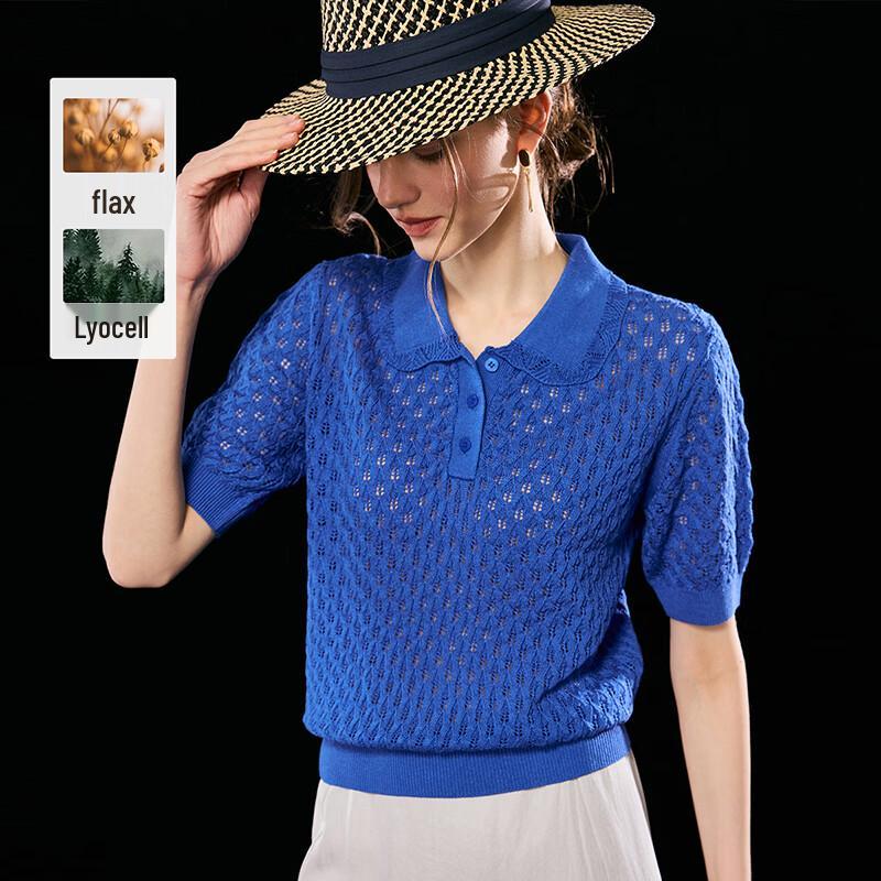 Wudao Women s Polo Crochet Knit Top сапфир синий
