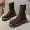 Aphixta Autumn New Stretch Fabric Socks Shoes Woman Casual Platform Boots Net Red Knitted Short Boots Women Plus Size Booties