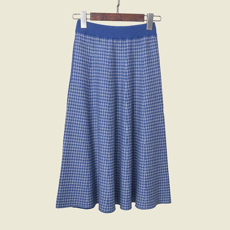 

Fashion Style Skirt Paper Crane Jacquard Embroider Pleated Skirt Spring New Arrival Elegant A- line Skirt Women Blue M