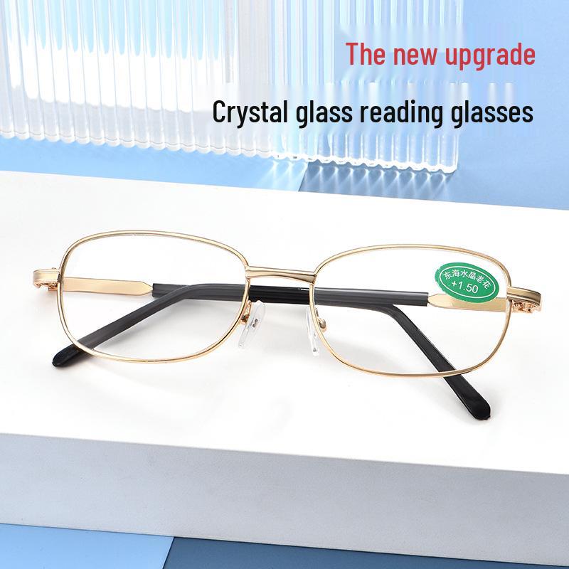 High-Power 450-600 Degree Glass Reading Glasses with Metal Frame for Street Vendors and Shopkeepers