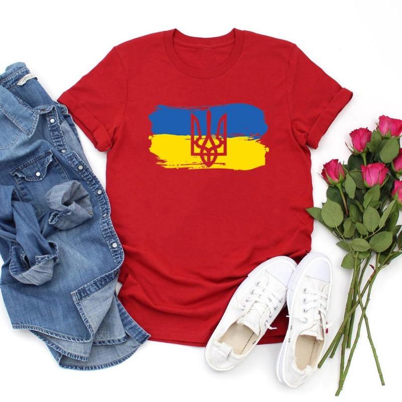 Ukrainian Flag Cotton T Shirt Women Print Trident Tee Woman Clothes Short Sleeve Streetwear Tops Tshirt