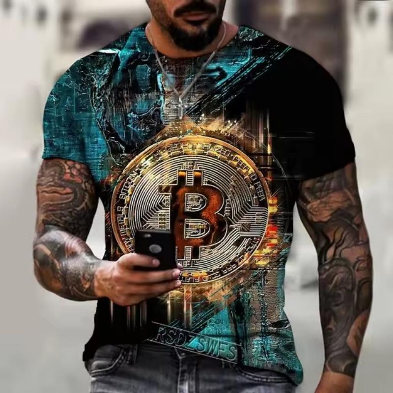 Spring Summer T-shirts Men O Neck Short-sleeved Bitcoin 3D Printed T-shirt Street Trend Oversized Top