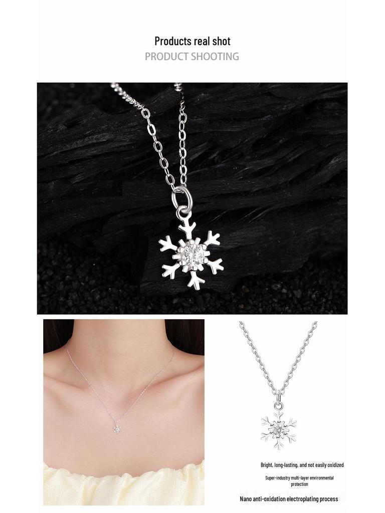 S999 Sterling Silver Snöflinga Diamanthalsband: Elegant, mångsidig choker med en nischdesign