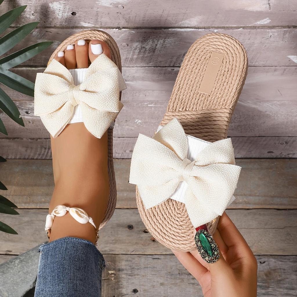 Women Slippers New Summer Striped Bow Platform Sandals Slides Women Casual Shoes Comfortable Flax Slippers Zapatos De Mujer