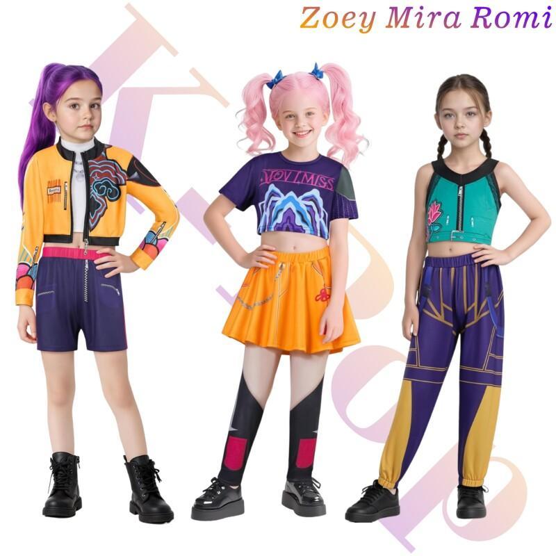 2025 Barn Rumi Zoey Mira 3D-print Cosplay-kostyme Halloween Karneval K-Pop Hunters Jentegruppe Idol Rollespill Utkledning Antrekk
