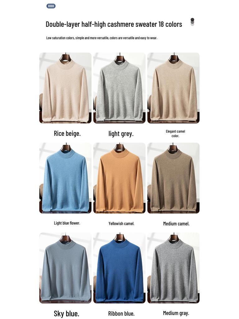 Men's Plus Size Cashmere Pullover: Autumn & Winter Solid Color Half-High Neck Knit Sweater for Business