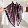 White polka dot peony flower small square scarf cotton and linen silk scarf women's high-end neck yarn air-conditioned room scarf shawl thin