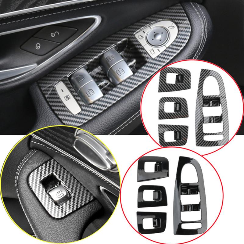 ABS Car Window Glass Lift Button Frame Trim Cover Stickers For Mercedes Benz C GLC Class W205 X253 Auto Interior Accessories