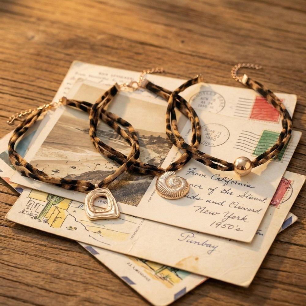 Charm Starfish Pendant Necklace Exaggerated Leopard Cloth Strip Necklace Collarbone Chain