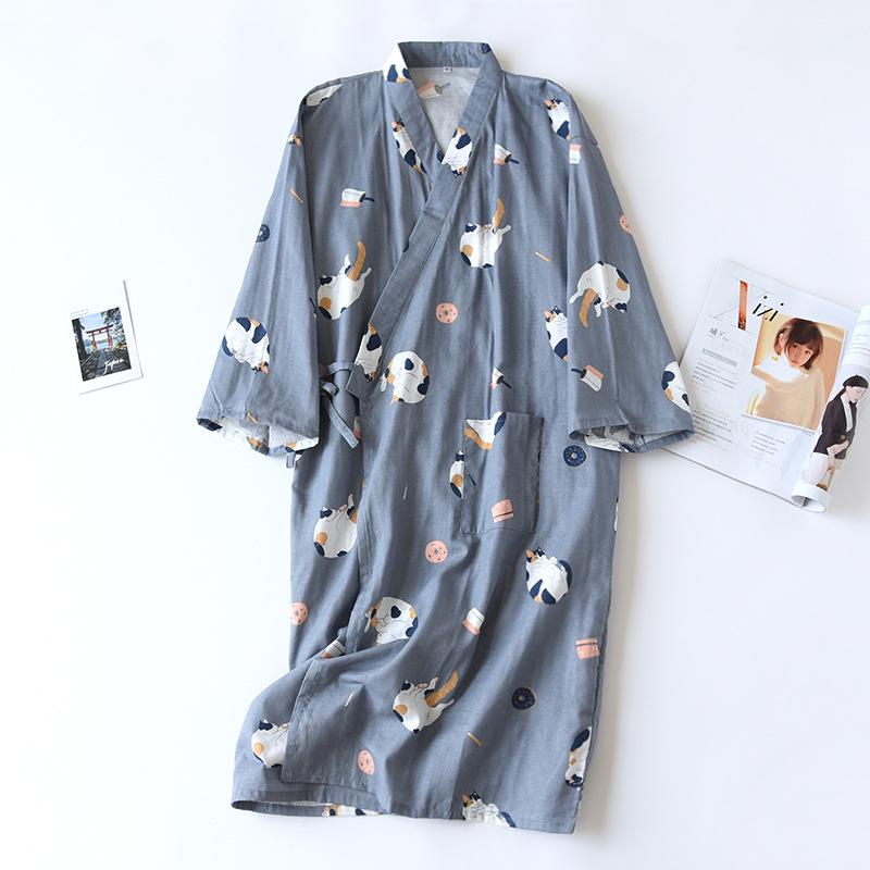 Japanese Style Summer Cotton Kimono Robes for Couples: Lightweight Gauze Nightgowns for Men and Women