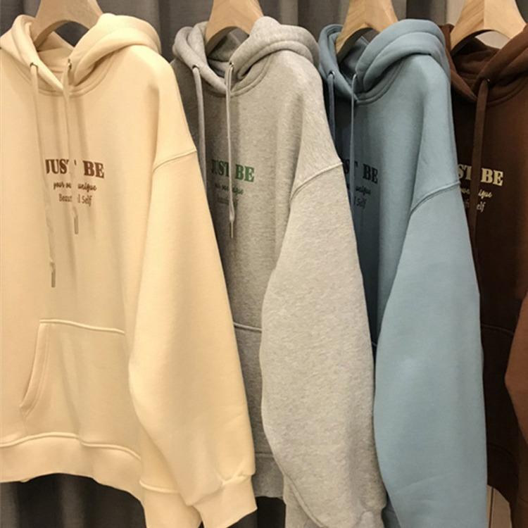 Women Long Sleeve Hooded O Neck Loose Pullovers Female Tops Solid Color Sweatshirts