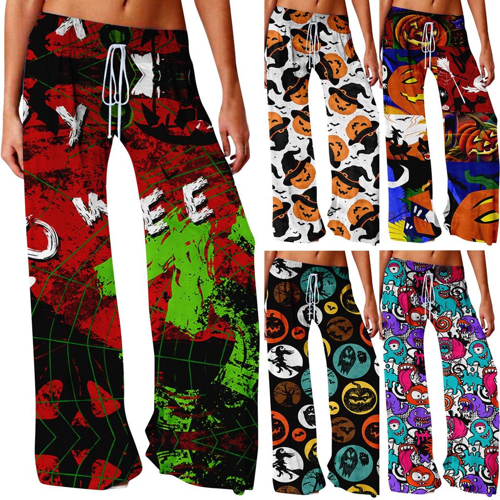Fashion Women's Casual Fashion Halloween Printed Loose Comfortable Yoga Wide Leg Pants