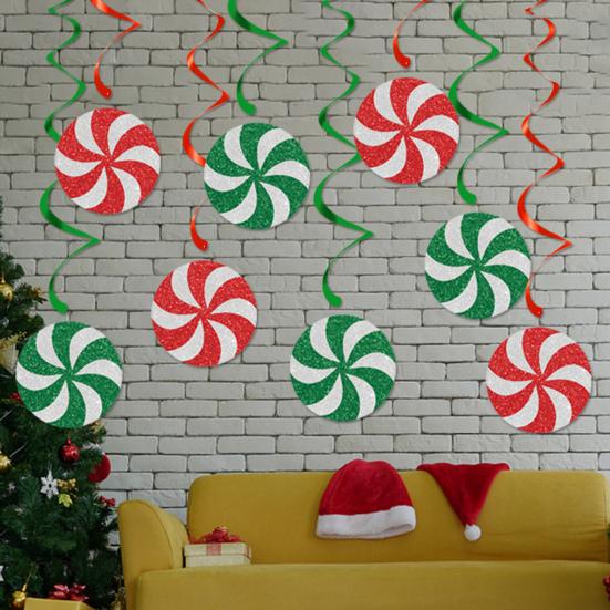 Christmas Candy Hanging Swirls Glitter Green Red White Candies Garland Banners Christmas Party Ceiling Streamer for Baby Shower Birthday Wedding Decor
