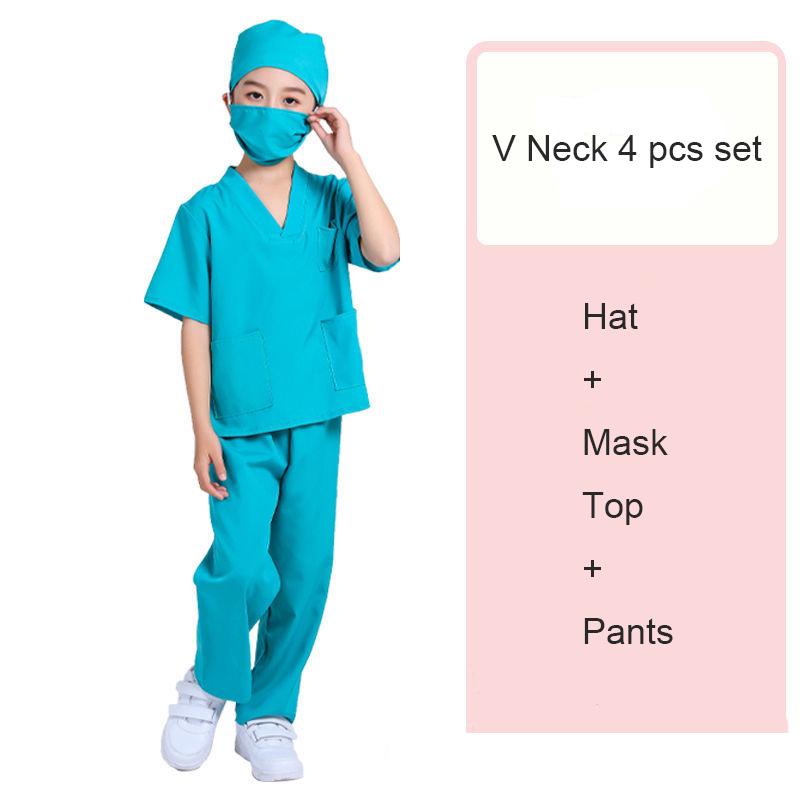 Nieuwe Collectie Chirurgisch Uniform Dokter Verpleegkundige Werkshirt Broek Jas Pak Halloween Verkleedfeest Verjaardag Cosplay Kostuum 100(Height 90-100cm) blue