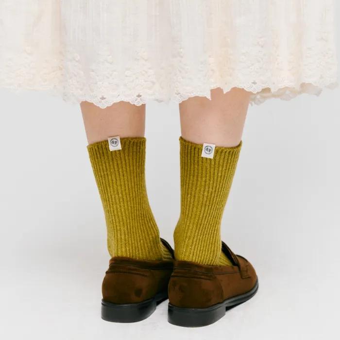 label wool knit socks - olive