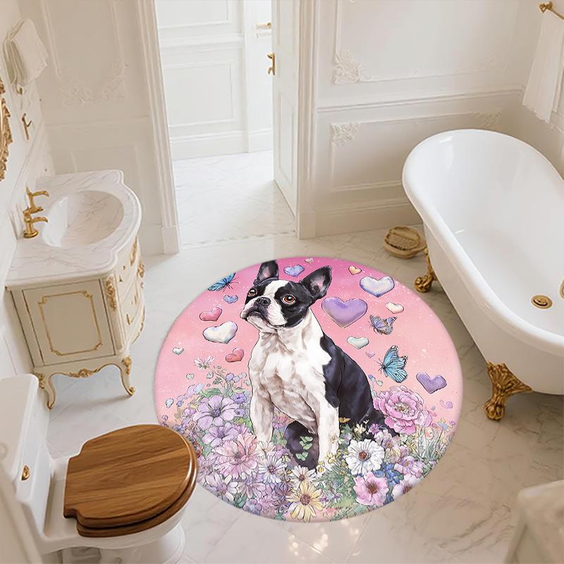 Cute Boston Terrier Pattern Round rug,Carpet Rug for Living Room Bedroom  Playroom ,Non-slip Floor Mat,Holiday Gifts and Birthday Gifts.