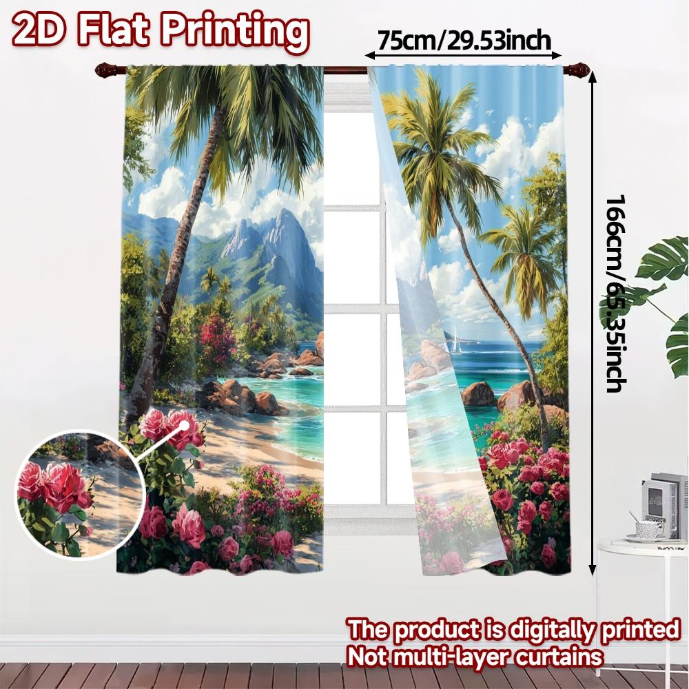 Set Of 2 Flat Printing Curtains Without Rod Tropical Bliss Chic Window Curtain Versatile Polyester Gifts Perfect Made