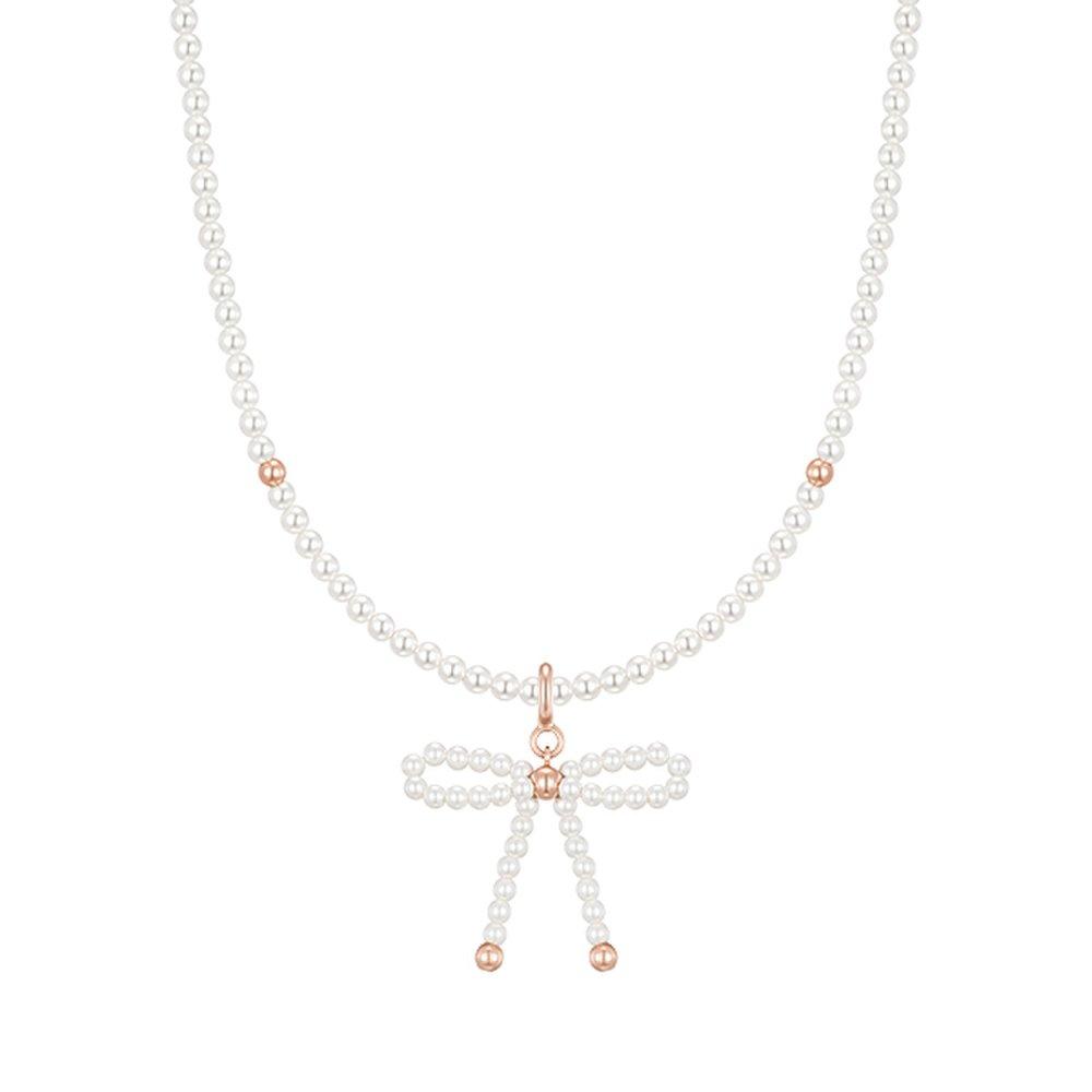 Mariel Ribbon Pearl Bead Necklace + Pendant Set (Set-J0-0908)