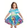 3D Digital Fashion Fantasy Girl Casual Short-Sleeve Dress with Colorful Dreamy Ocean Seahorse Cartoon Print, Suitable Holidays,