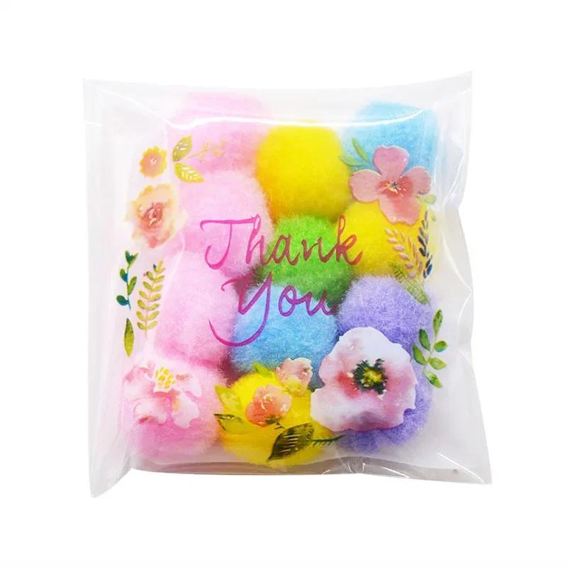 100pcs/lot Plastic Bags Thank you Flower Self-Adhesive Bags for Homemade Cookie Party Gifts Bag DIY Jewelry Packaging Bag