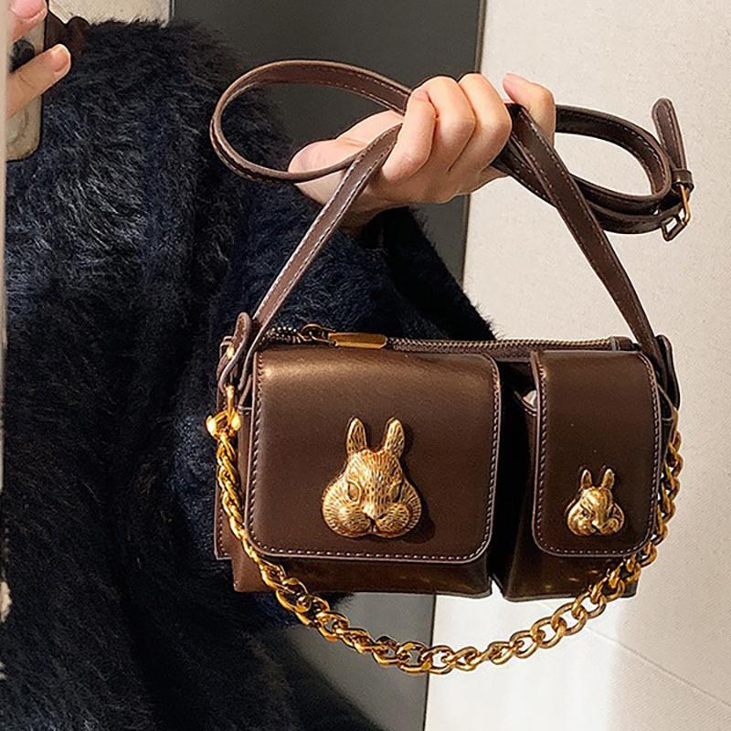 Borsa sottospalla a catena di alta qualità per donna 2024 Nuova moda Coniglio Doppia tasca Borsa da motociclista Monospalla a tracolla