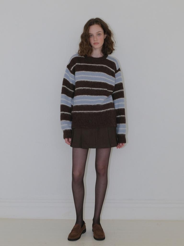 ETMON Brush Stripe Knit Pullover, Brown