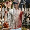 Men's Long Sleeve Hooded T-Shirt Quick Dry Sun Halloween Print for Fishing Gym Outdoor