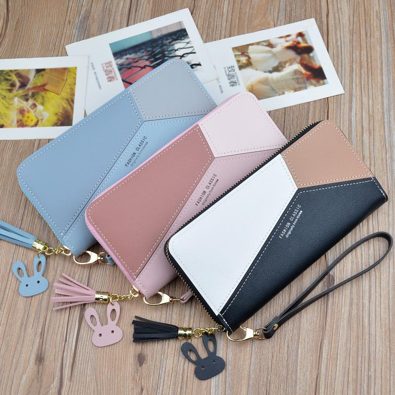 New Women's Wallet Women's Long Clutch Bag Fashionable Contrasting Color Zipper Tassel Large Capacity Wallet Mobile Phone Bag