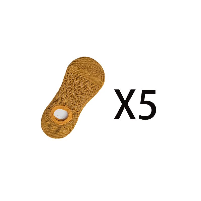 5 Pairs Summer Women's Mesh Cotton Socks Solid Color Silicone Invisible Boat Socks Silicone Non-slip Ankle Socks Deodorant Antibacterial Socks