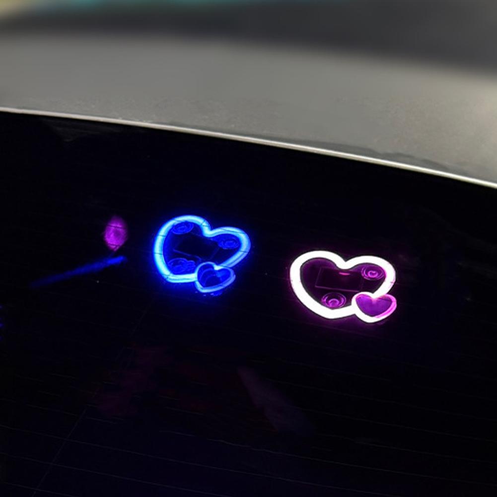 Universal Solar Car LED Window Decoration Lamp Dual Heart Neon Light Auto Interior Ambient Atmosphere Lamp Car Accessories