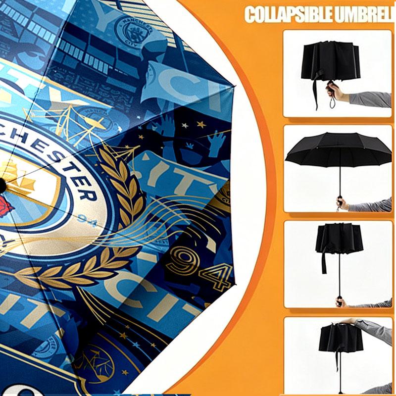 Custom Name Personalized Manchester City Print Umbrella, Auto Open Close, 8‑Rib Sturdy Frame, Commute Camping Hiking Use, Birthday Gift