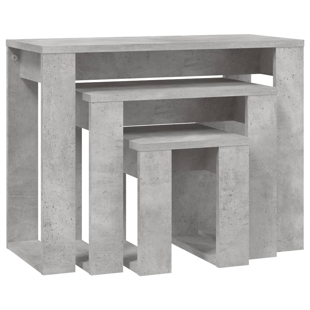 3er Set Beistelltische Betongrau Holzwerkstoff