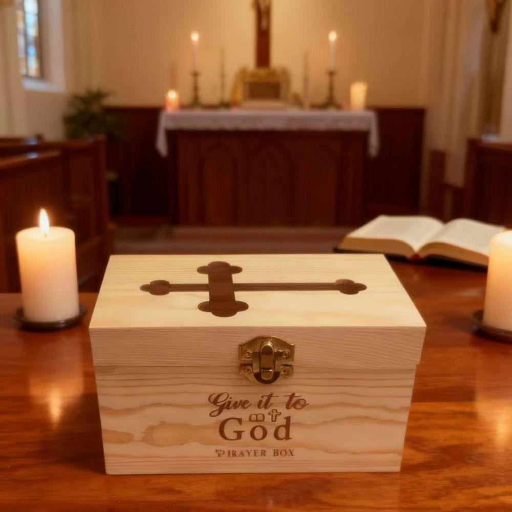 Premium Wooden Prayer Request Box Inspirational Faith Daily Prayer Box Cross Slot Design Prayer Card Box Christian