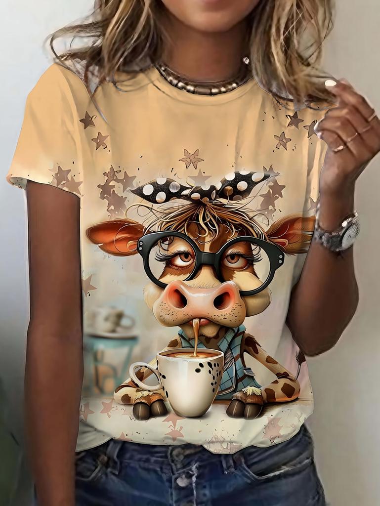 Lustige Damen verspielte Tierprint T-Shirts Sommer Kurzarm Rundhals Oberteile Lässige Mode T-Shirt High-End Damenbekleidung