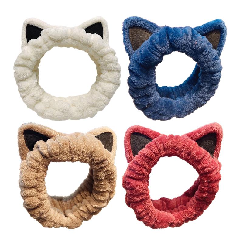 Cute Cartoon Cat Ears Face Wash Headband for Women with High Elasticity Hairband Accessories