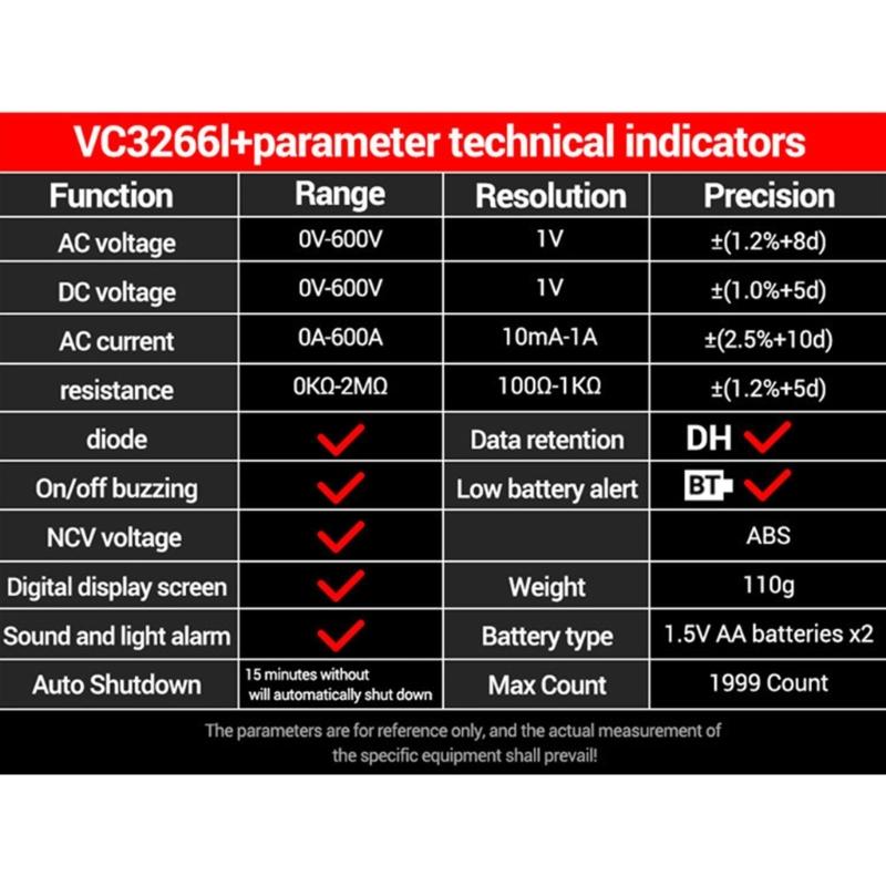 1999 Counts Digital Clamp Meter 600A Current Tester Voltmeter Ammeter Diode Professional Electrician Tool