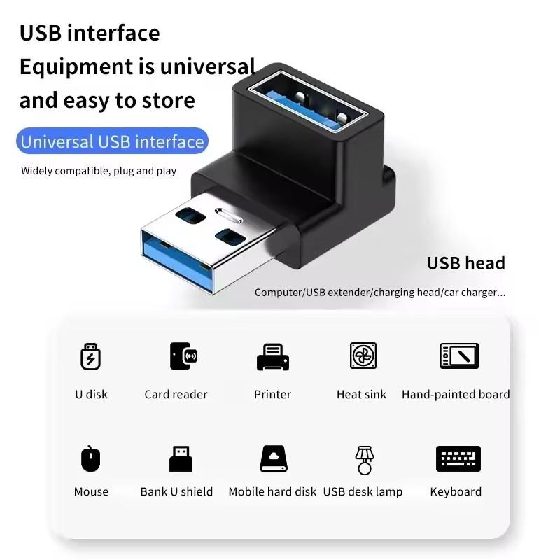 USB 3.0 Samec na Samici Pravoúhlý Prodlužovací Adaptér 90 Stupňový USB Konektor Nahoru Loketní Adaptér 10Gbps Pro Notebook PC Převodník