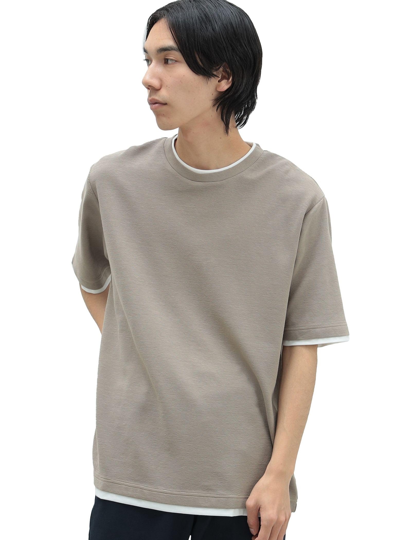 

Футболка Cool Touch Ripple Faux Layered BEIGE XL [Beams Heart] Футболка из натуральной кожи для мужчин бежевый