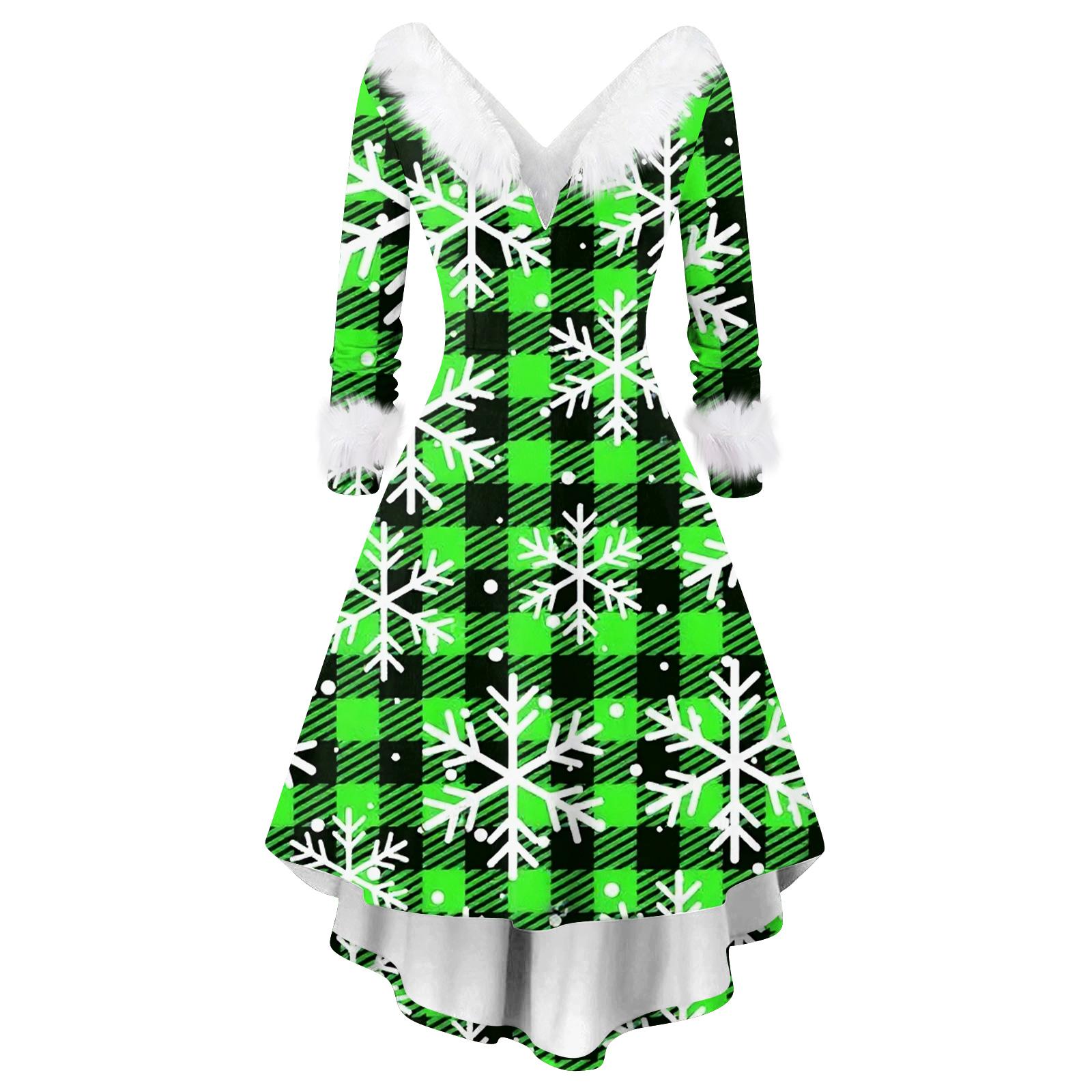 

Женское модное повседневное платье с V-образным вырезом и рождественским принтом с длинным рукавом M зелёный