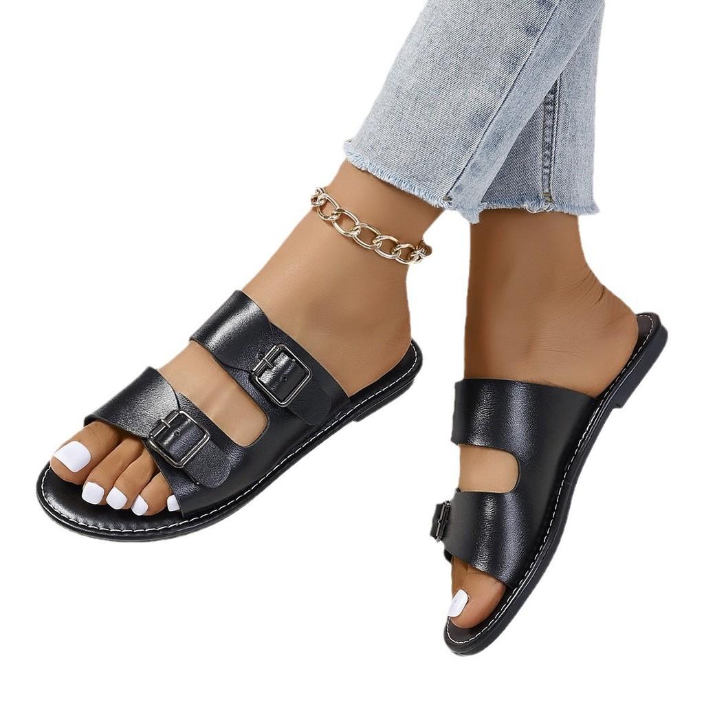 Casual Womens Flat Sandals With Breathable Pu Upper For Daily Comfort