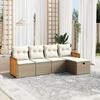 5 Piece Garden Sofa Set with Cushions Beige Poly Rattan