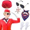 Airline Captain Costume Make Up Set Stewardess Make Up Hat Comfortable Fabric Uniform for Theme Events