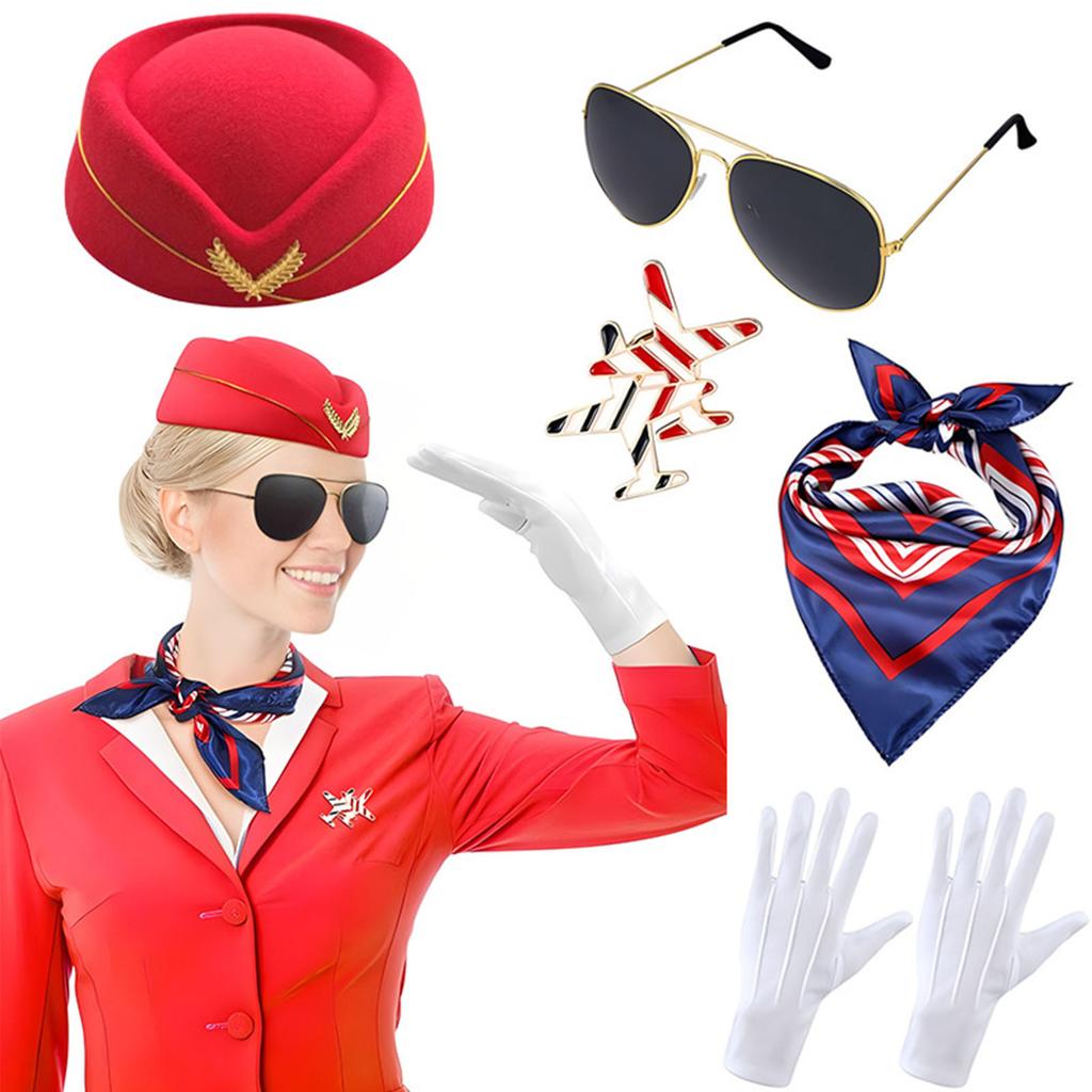 Pilot Cosplay Outfit Kit Kapitänsmütze Erwachsene Rollenspielausrüstung Eleganter Stewardess-Look für Festivalanlass