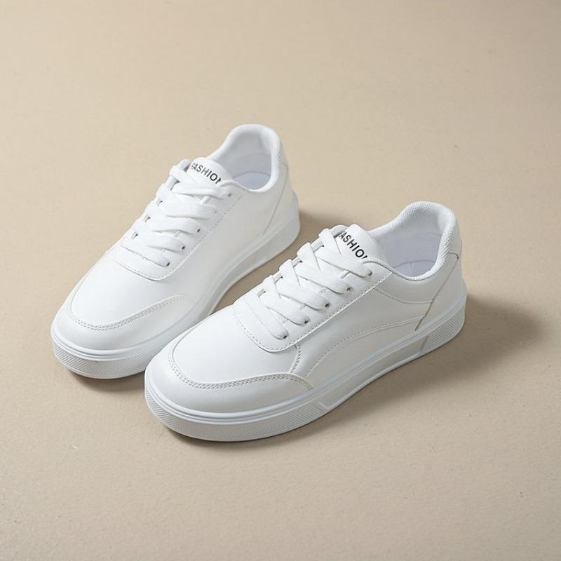 Flat bottom simple little white shoes women's new round head lace-up single shoes student large size running board shoes