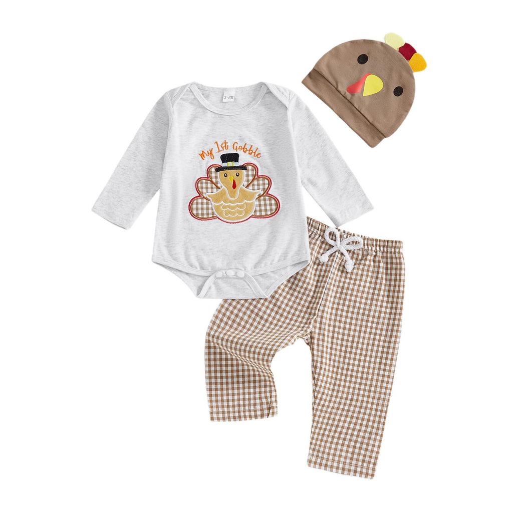 Baby & Kleinkind Thanksgiving Truthahn Strampler Set: Karohose & Hut inklusive