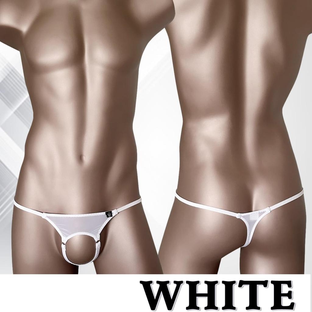 La Opening Design Open Front Pants Sexy Lingerie Inner Underwear [Heureux Joie] T-back Men's Men's (JP, Alphabet, XL, WHITE)