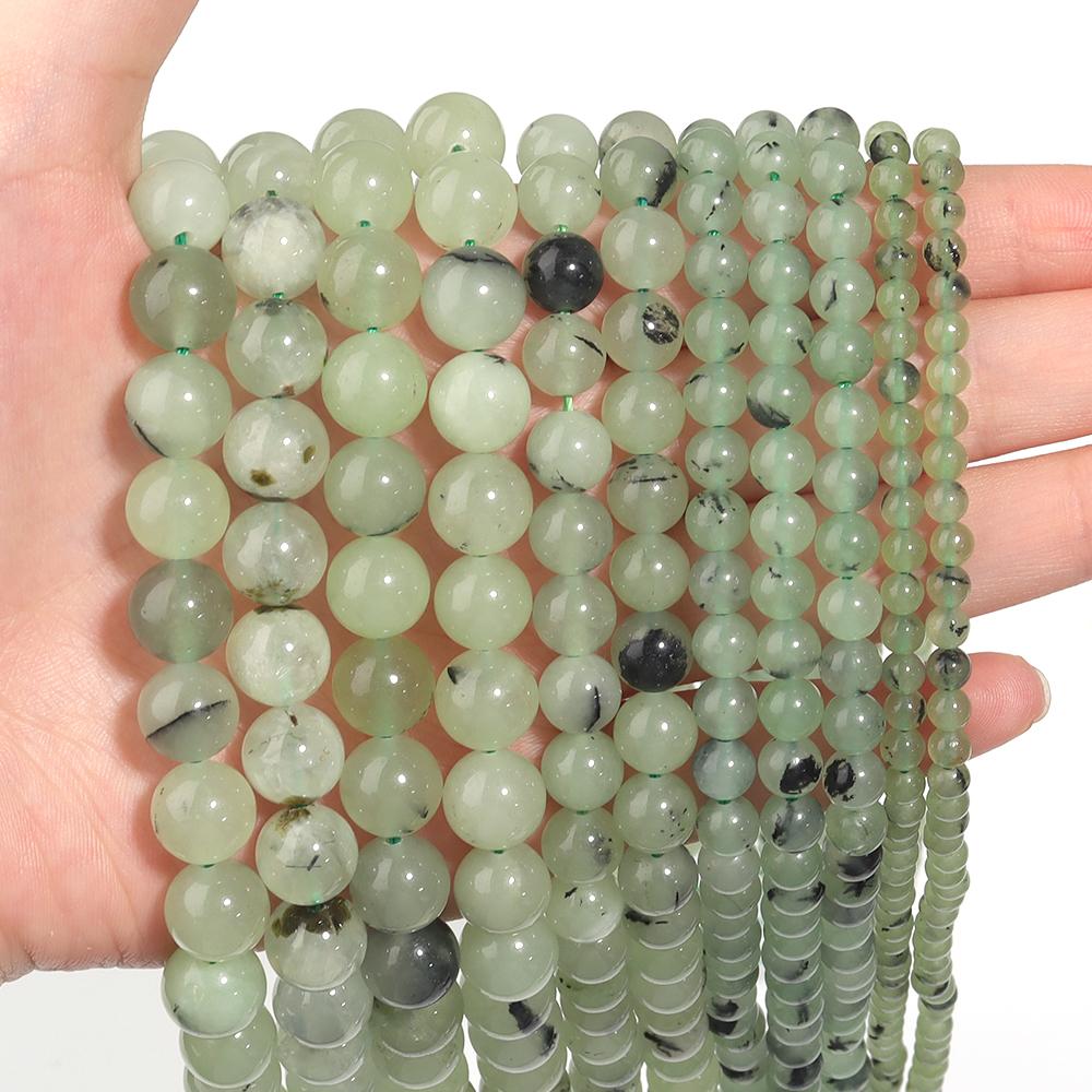 1 Strand 4/6/8/10mm Prehnite Stone Beads Green Color Natural Stone Beads Loose Beads For Jewelry Making DIY Bracelet Necklace