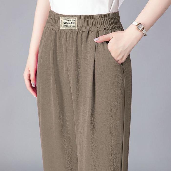 Summer Middle-aged and Elderly Mothers' Pants Straight-leg Casual Pants Elastic High Waist Nine-point Relaxed Fit Harem Pants Slim Large Size