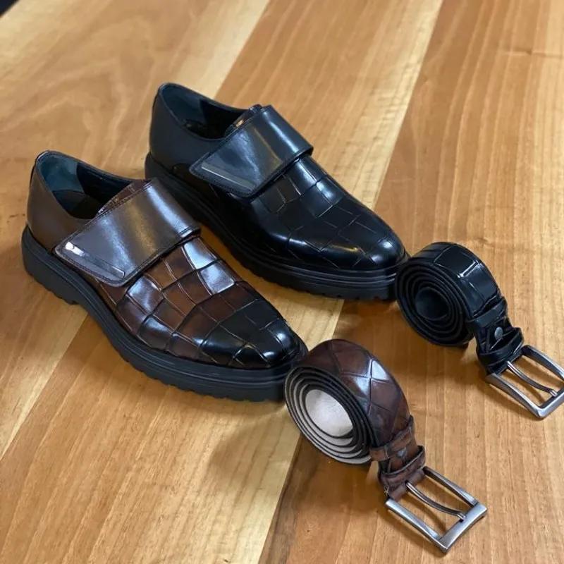 New Loafers Buckle Strap Round Toe Shoes for Men Wedding Black Pu Men Dress Shoes  Size 38-46