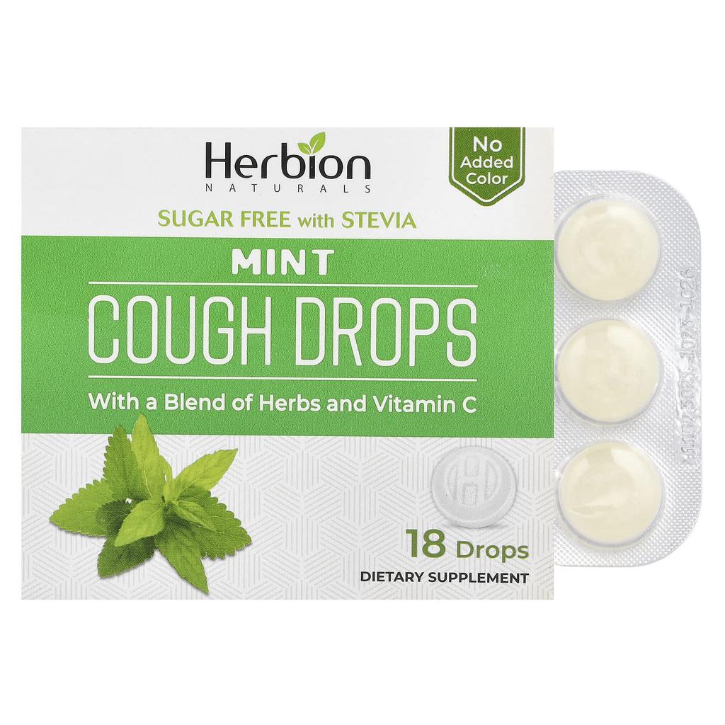 Cough Relief Drops, Sugar Free, Mint, 18 Count